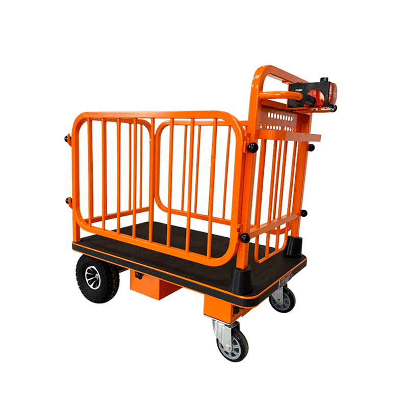 400kg powered flatbed cart foldable electric steel platform trolley with removable iron mesh sides
