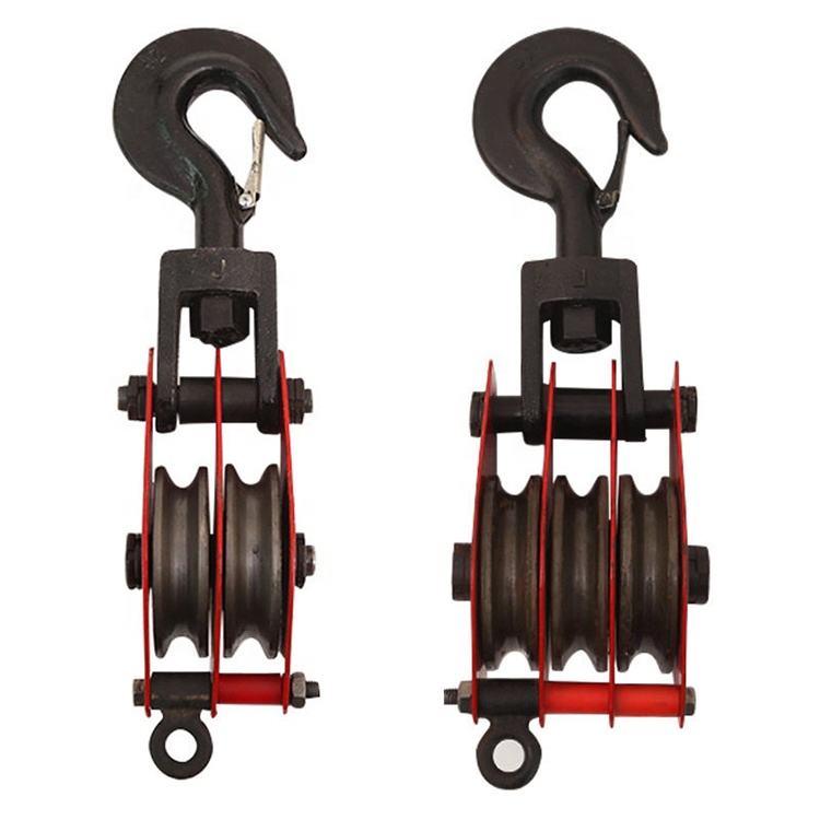 3 Ton rigging pulley blocks double three wheel manual lifting hook